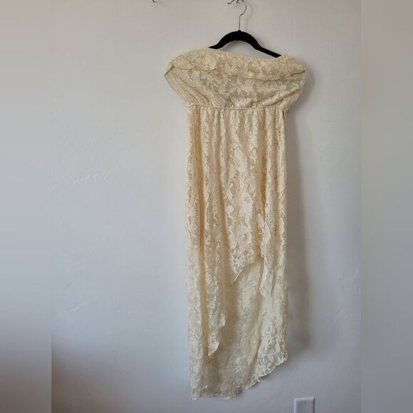 Trixxi Cream Lace High Low Dress Sleeveless Tube Top Boho Fairy Gypsy Medium - Picture 6 of 12